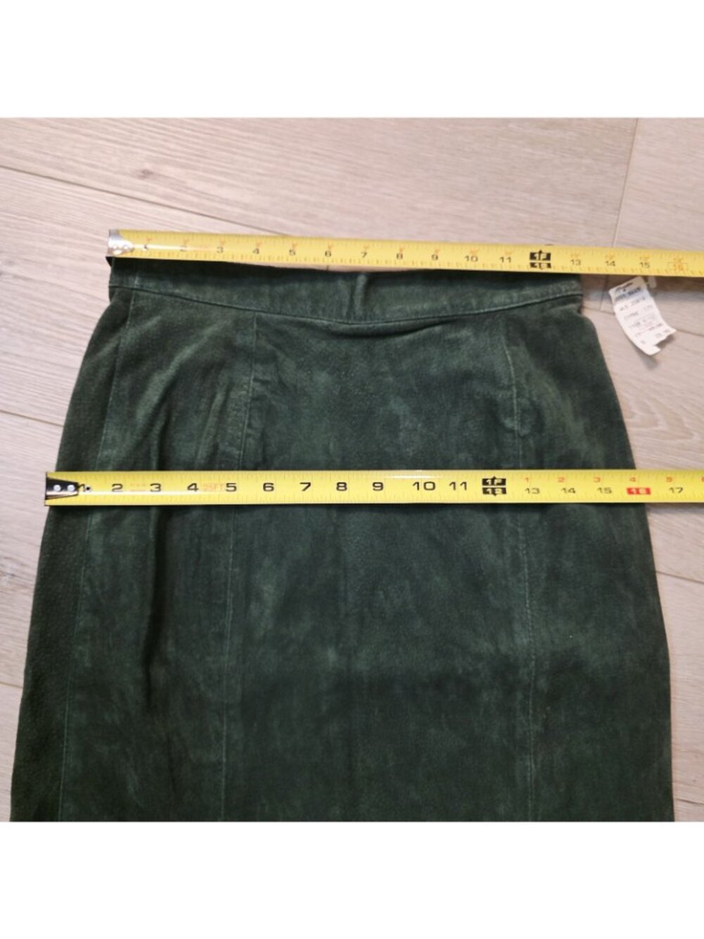 Womens Vtg 90s Suede Leather Pencil Skirt Sz 10 Dark Green Western High Waist - Picture 11 of 12